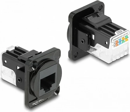 Modul paneli DeLOCK D-Type RJ45 Cat.6A femër në LSA femër, i zi