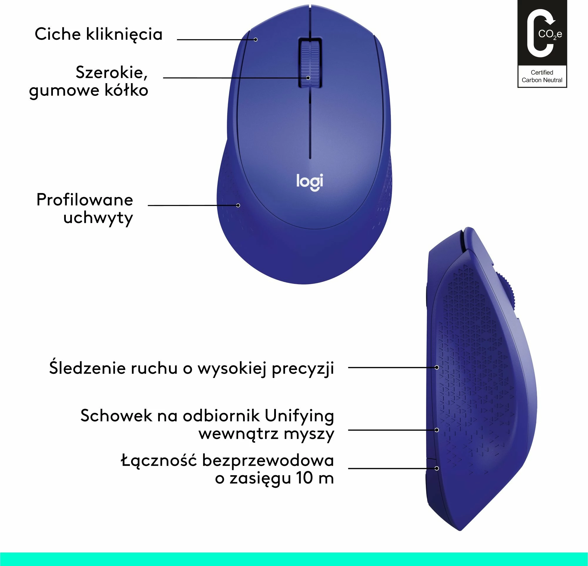 Maus Logitech M330 Silent Plus 910-004910 1000 DPI Wireless USB, blu