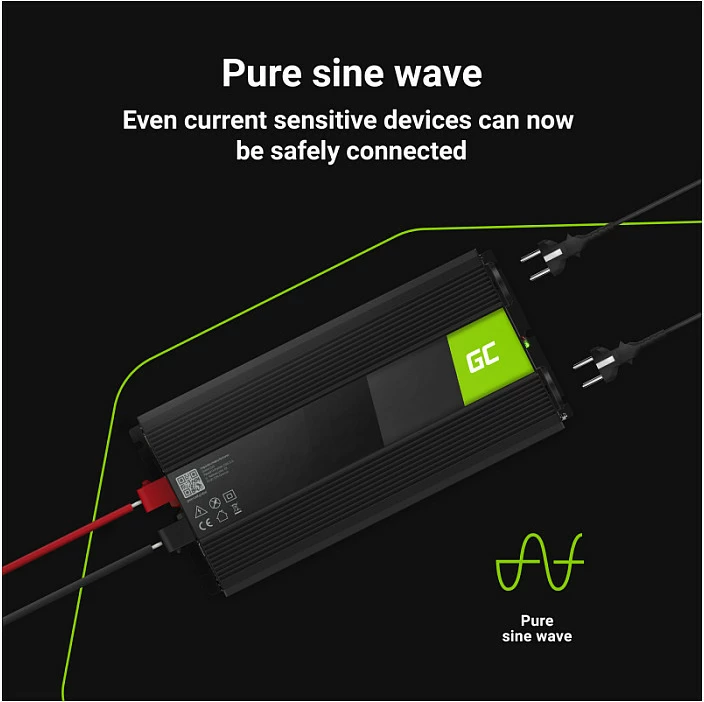 Inverter për veturë Green Cell INV21, 24V në 230V, 6000W, 2x USB PD, i zi