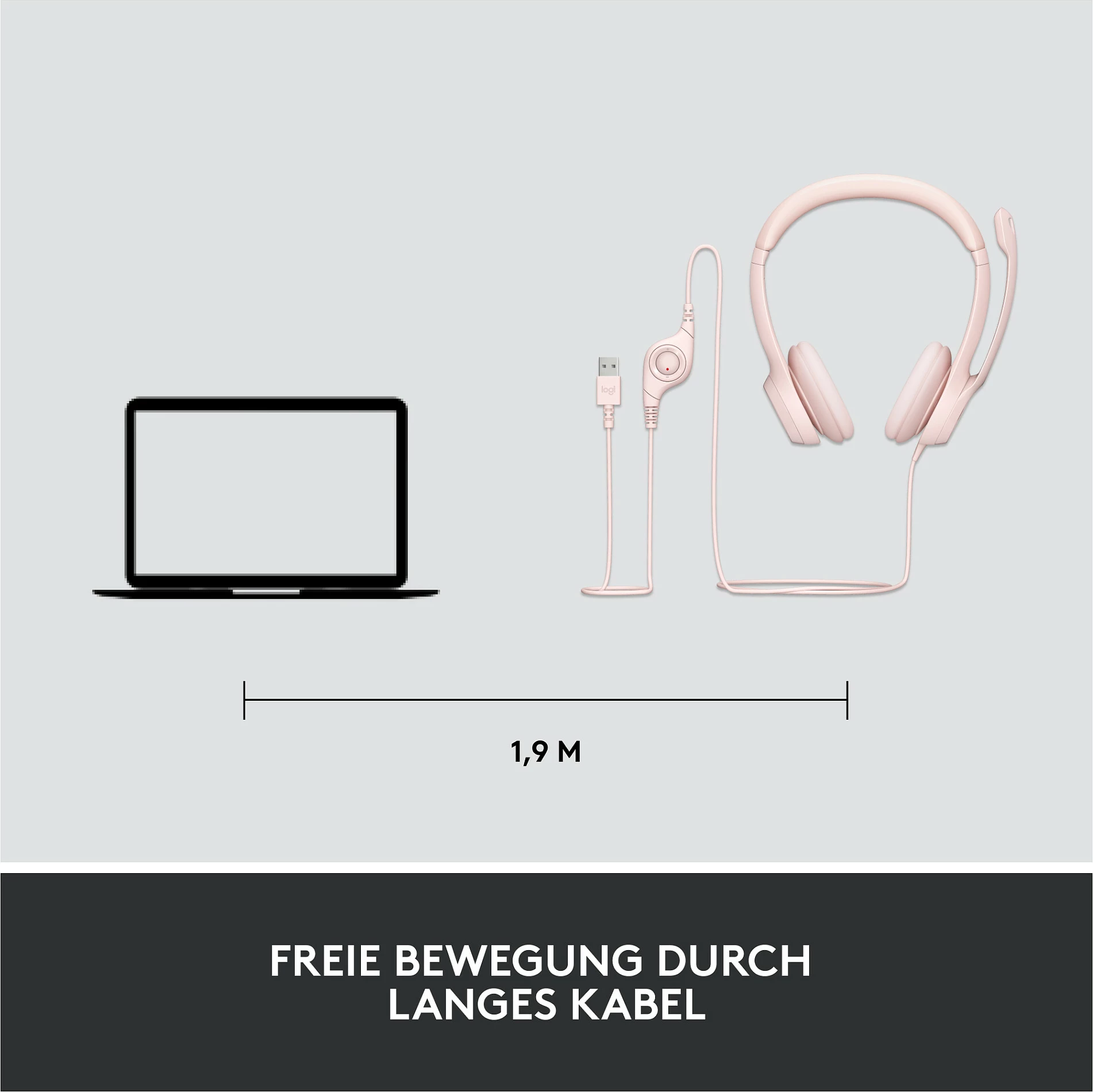 Kufje Logitech H390, USB-A, rozë