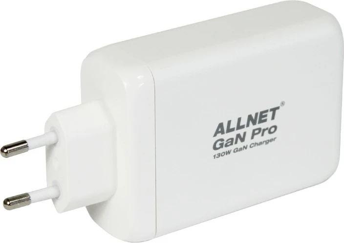 Karikues ALLNET GaN 130W, 1x USB Typ-A QC, 3x USB Typ-C, i bardhë