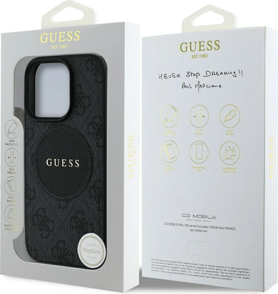 Mbështjellës Guess 4G Circle Classic Logo MagSafe për iPhone 16 Pro Max, zi