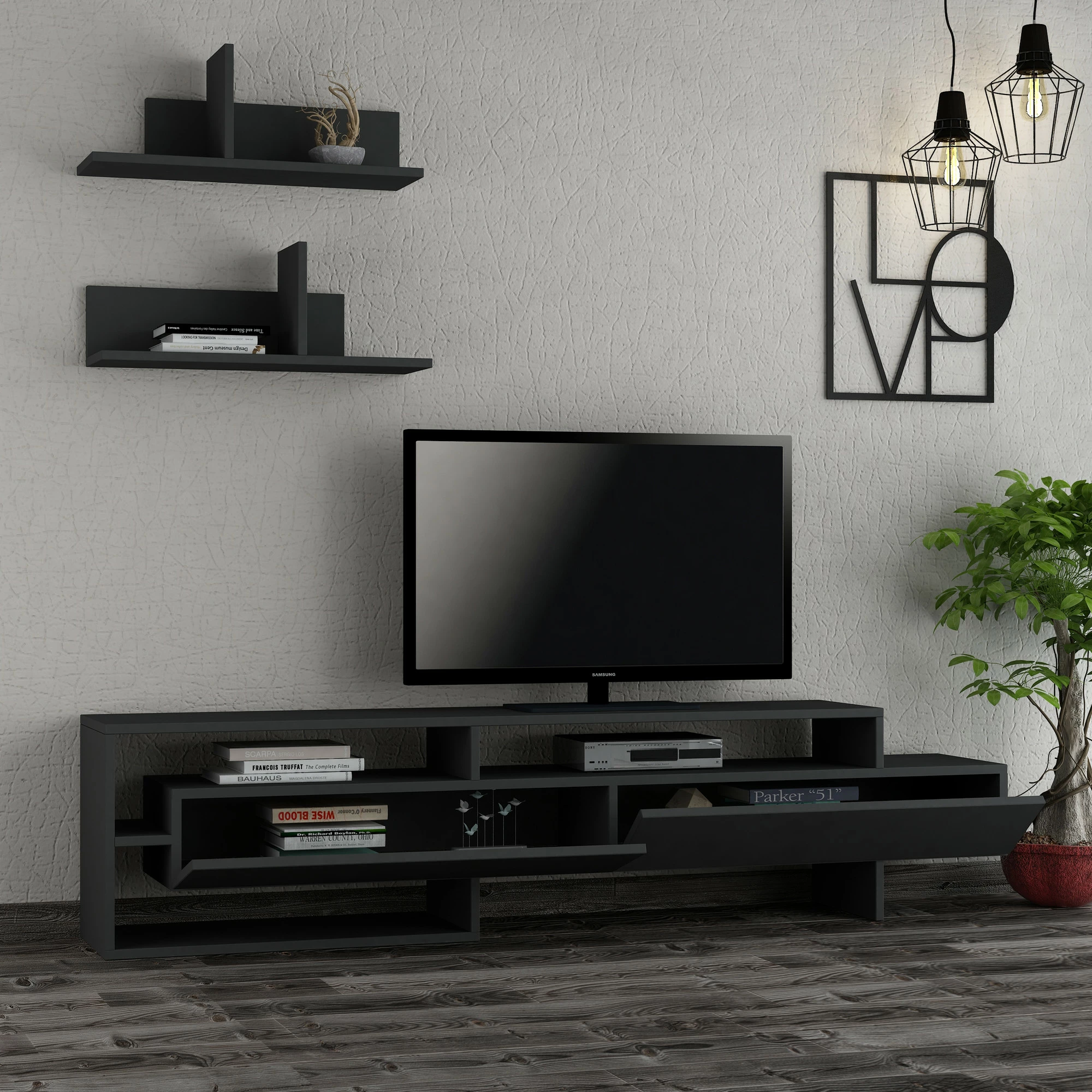 Njësi TV Skye Decor, ngjyrë antracit, Gara