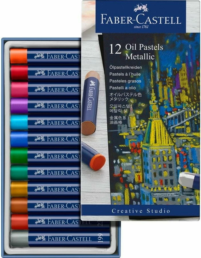 Pastelë me vaj Faber-Castell 127014, 12 ngjyra metalike, multikolor