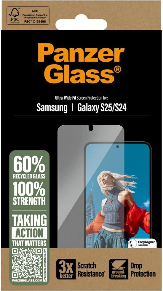 Xham mbrojtës PanzerGlass Ultra-Wide Fit për Samsung Galaxy S25