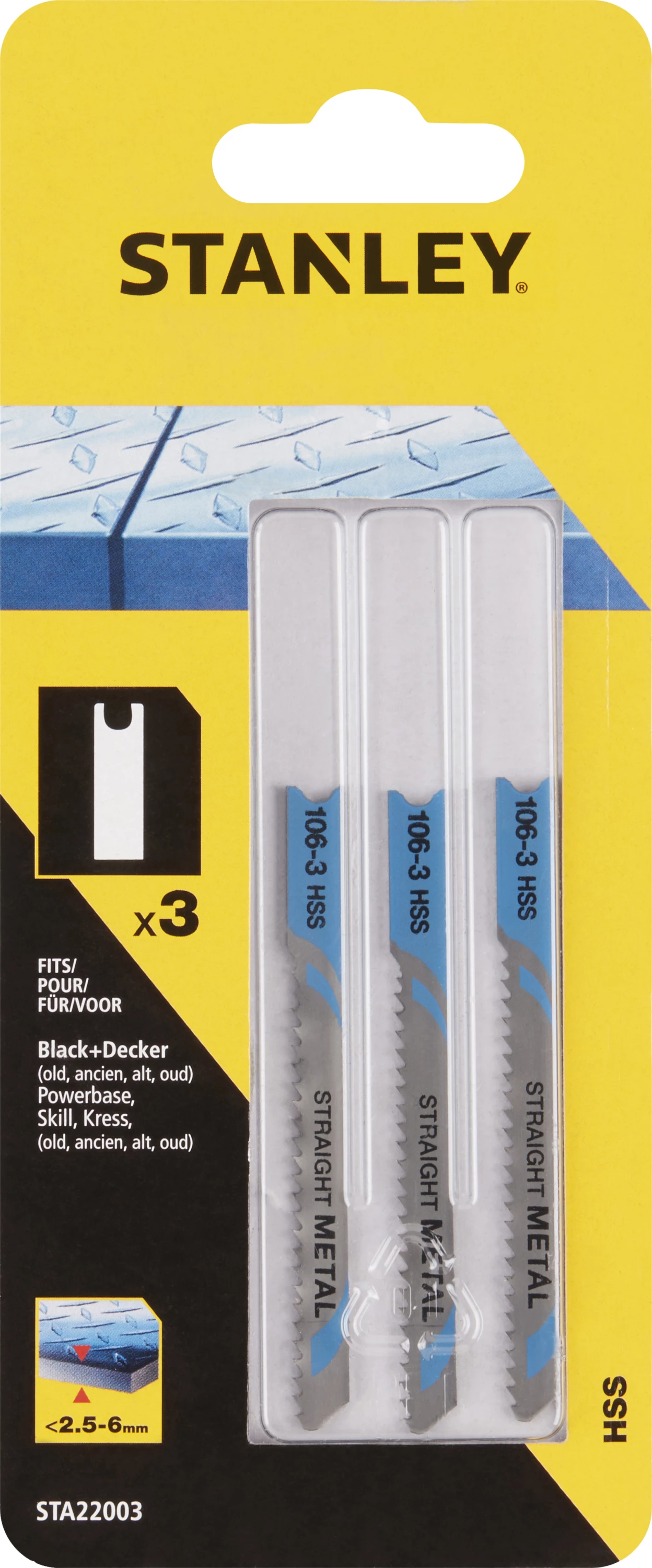List sharrë tiganore Stanley FATMAX STA22003 70 mm HSS U-shank, set 3 copë
