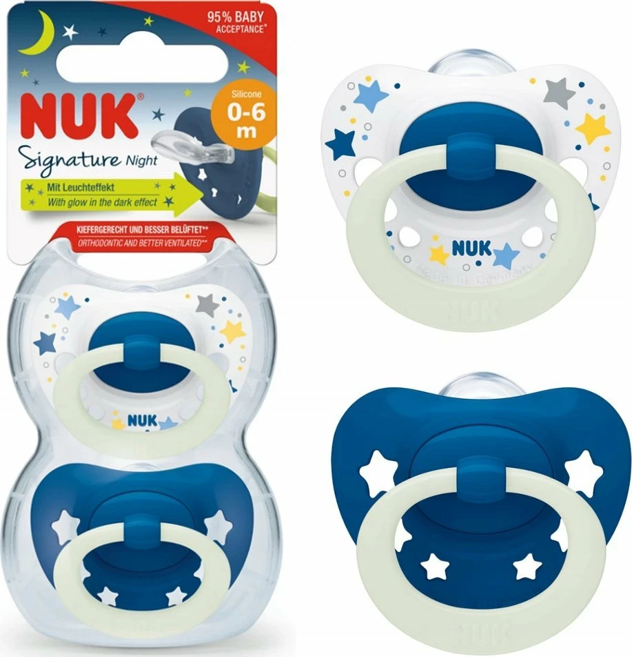 Biberon NUK Signature Night 10175270 0-6m, silikon, multicolor, set 2 copë