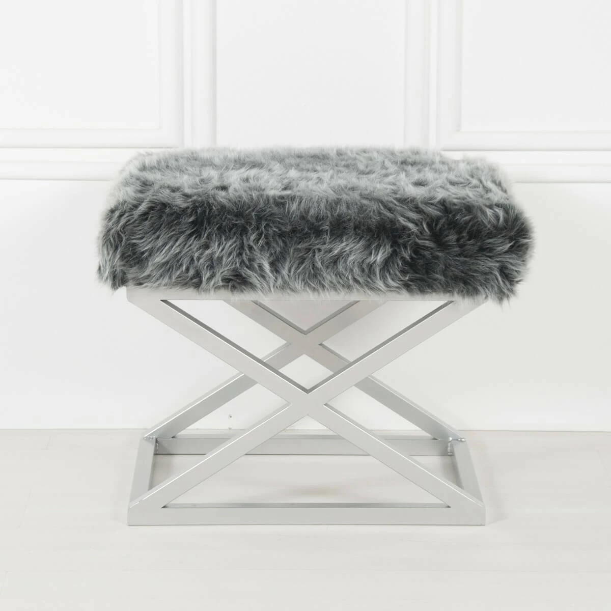 Puf Atelier del Sofa, pelush Capraz, argjend, gri