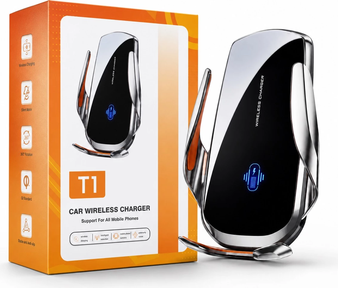 Mbajtëse Telefoni për Makinë T1 me Karikim Wireless 15W dhe Rrotullim 360°