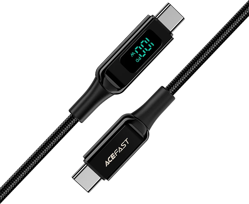 Kabllo Acefast C6-03 USB-C në USB-C, 2m, 100W, Ekran, e zezë