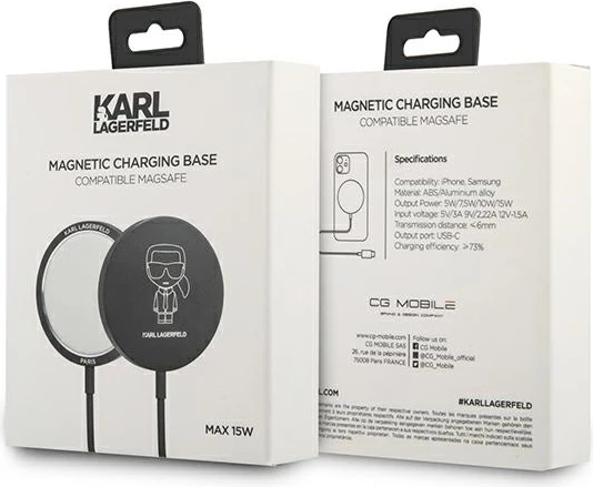 Karikues wireless Karl Lagerfeld KLCBMSIKBK, 15W, MagSafe, i zi
