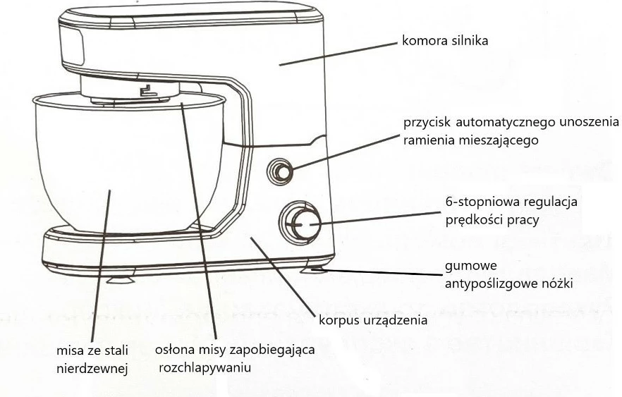 Mikser planetar Feel-Maestro MR-560, 4L, 1000W, Bardhë/Gri