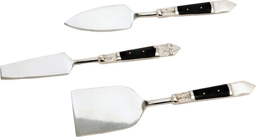 Set për servim djathi Royal, 3 copë, çelik, dorezë rrëshine e zezë, 17x5x1 cm