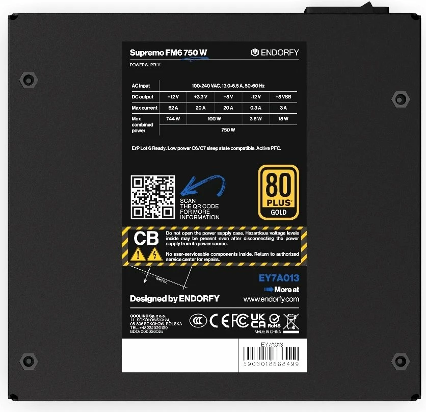 Furnizues rryme (PSU) Endorfy Supremo FM6 EY7A013 750W ATX 3.1 80 Plus Gold fully modular, i zi