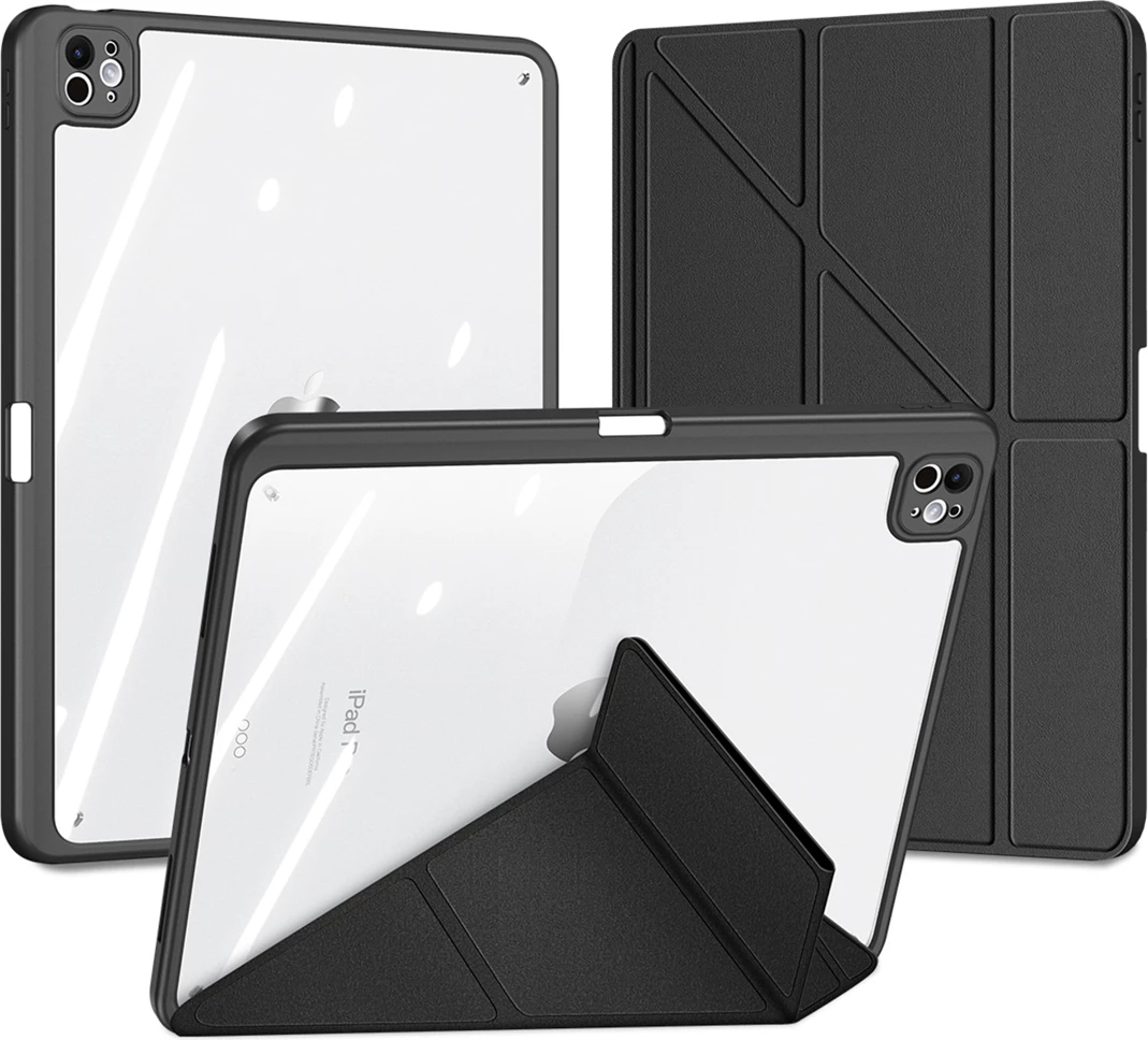 Mbështjellës për iPad Dux Ducis Magi për iPad Pro 13\" (2024/2025), me stand, me pjesë të pasme transparente të ndashme, i zi, në kuti