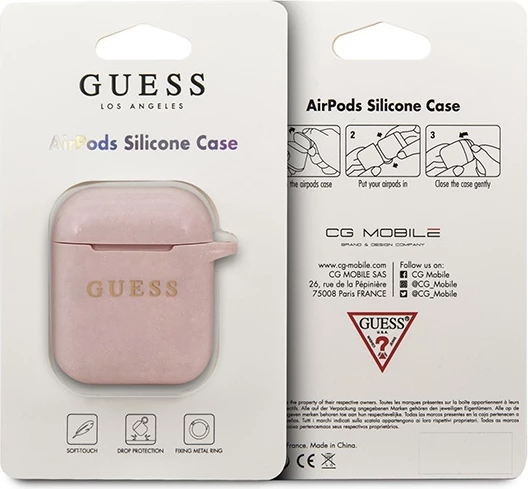 Mbështjellës Guess GUACCSILGLLP për AirPods 1/2, silikon, rozë e çelur me shkëlqim