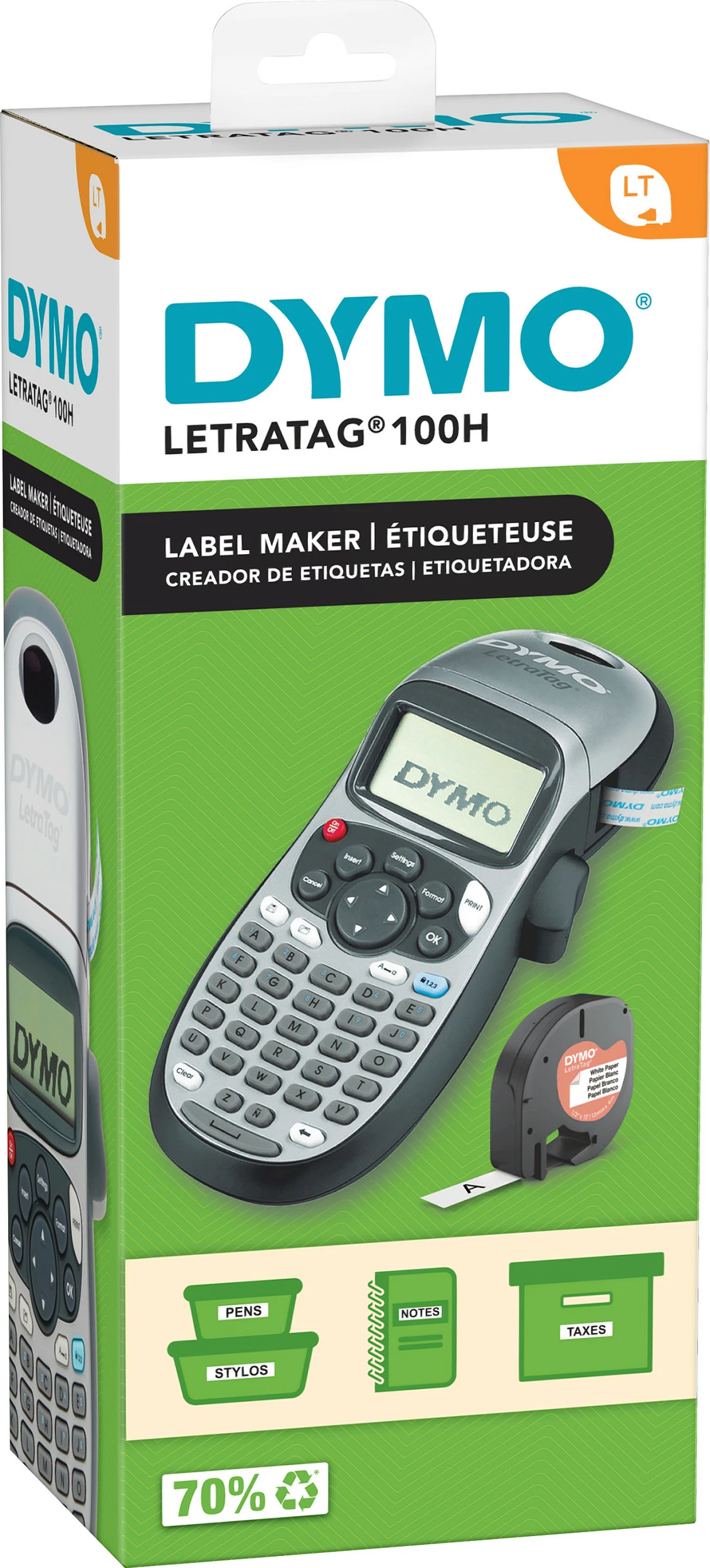 Aparat etiketimi Dymo LetraTag LT-100H, LCD, gjerësi 12 mm, bateri AA, argjend