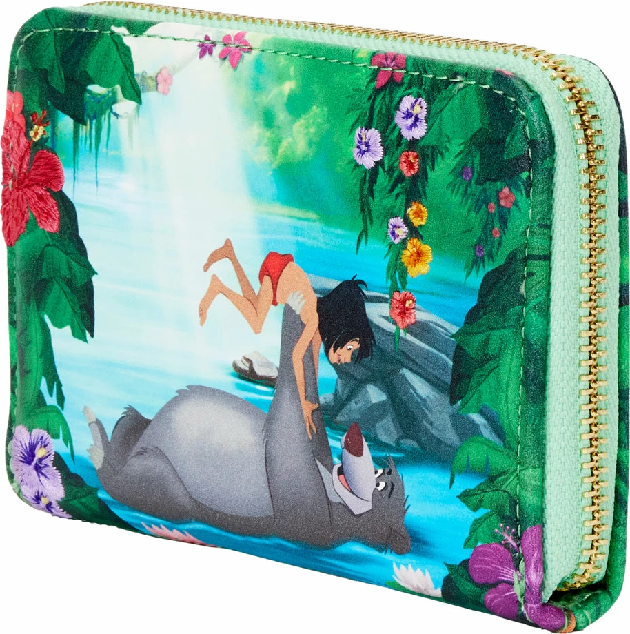 Portofol Loungefly Disney The Jungle Book Bare Necessities me zinxhir rreth e rrotull, lëkurë vegane, 4 slote karte + ID, 15.24×10.16 cm, shumëngjyrësh