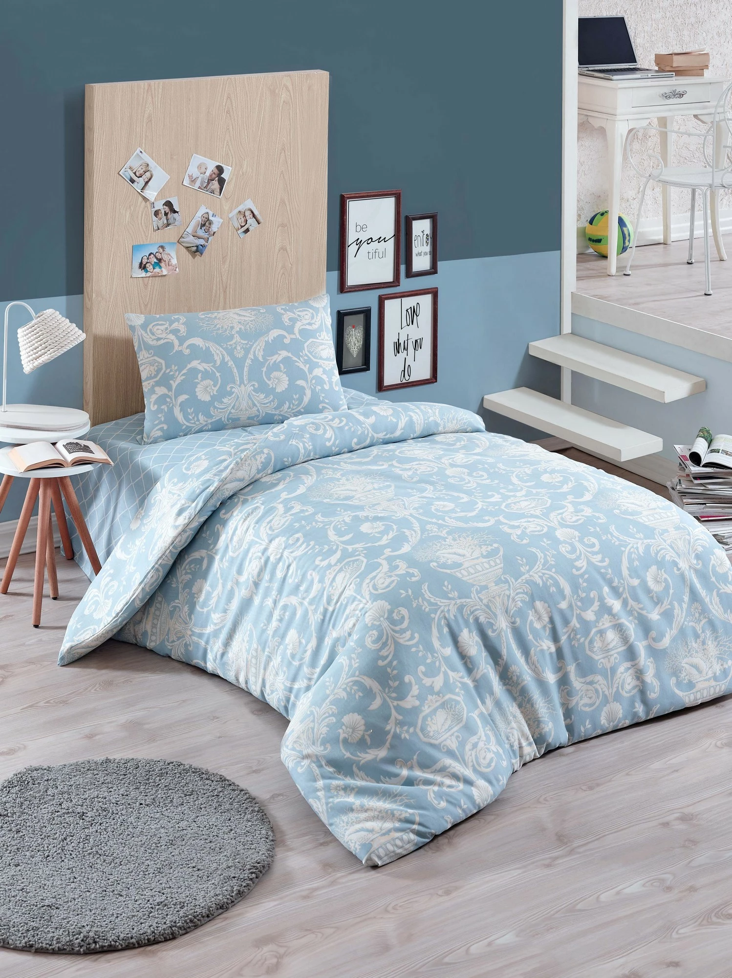 Set mbulesë jorgani XXL Single, L'essentiel, Tuval, blu-krem