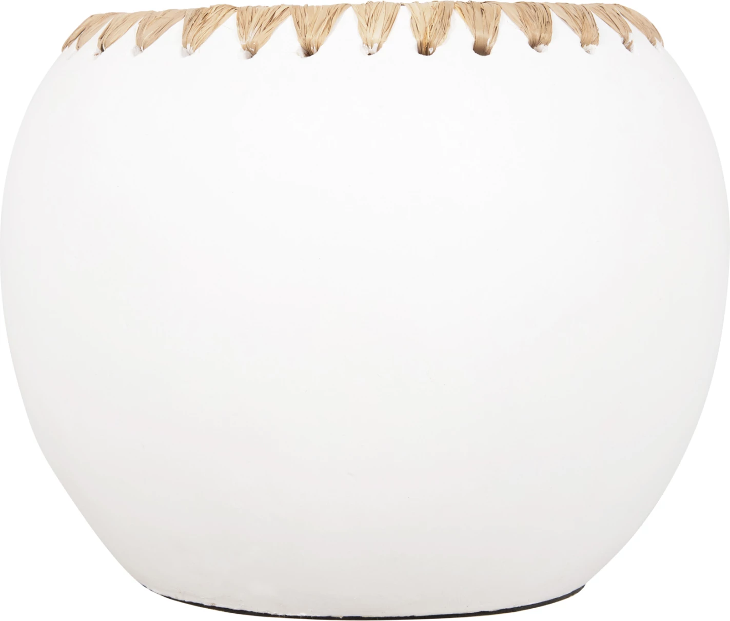 Vazo dekorative FH4375 terrakote, ngjyrë e bardhë me thurje kashtë në buzë, Φ29x23H cm