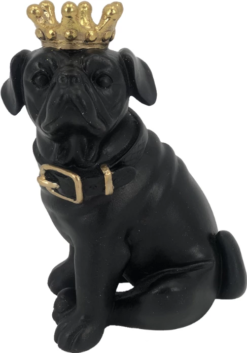 Statujë dekorative qen, e zezë me të artë, 13x10x17cm