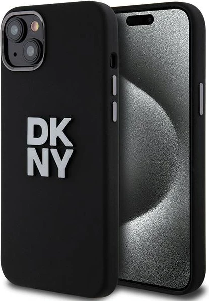 Mbështjellës DKNY Liquid Silicone Metal Logo për iPhone 15/14/13, i zi