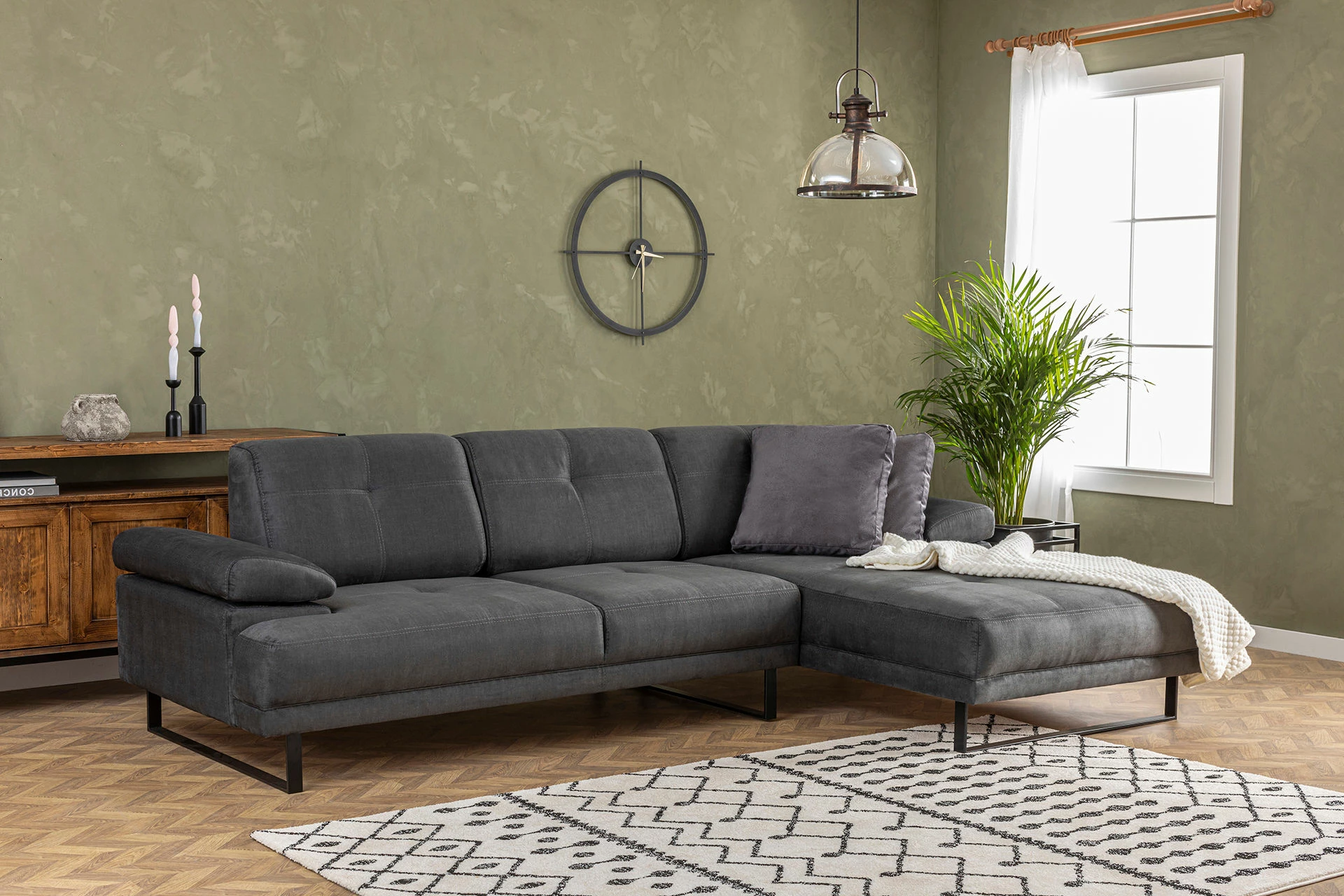 Këndare Atelier del Sofa, Mustang Large, e djathtë, ngjyrë antracit