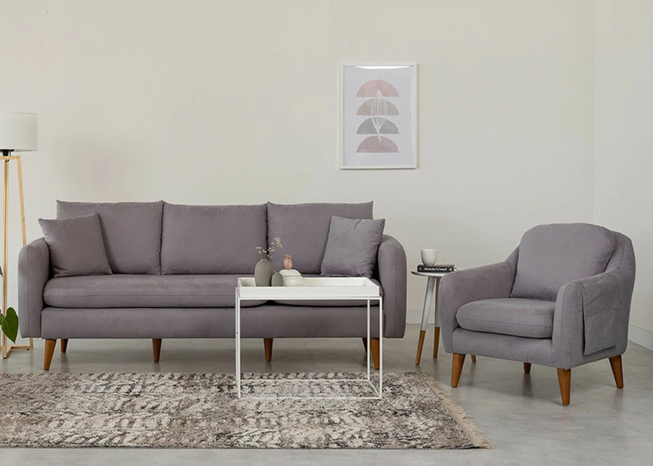 Set divani Atelier del Sofa, Sofia-TKM03-0701, ngjyrë gri
