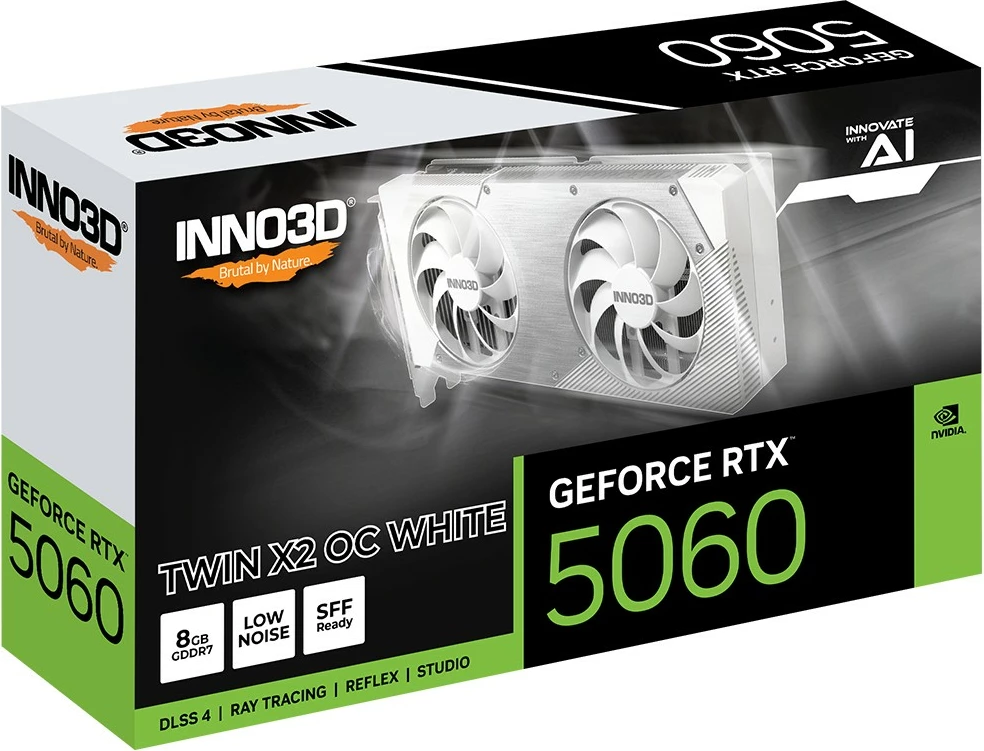 Kartelë grafike Inno3D RTX5060 Twin X2 OC, 8GB GDDR7, e bardhë