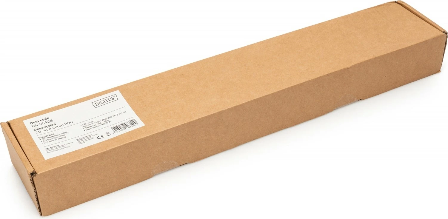 Prizë rack Digitus DN-95428, 8 dalje Schuko, 19", IEC C20, 2m, Alumini, Zi/Argjend