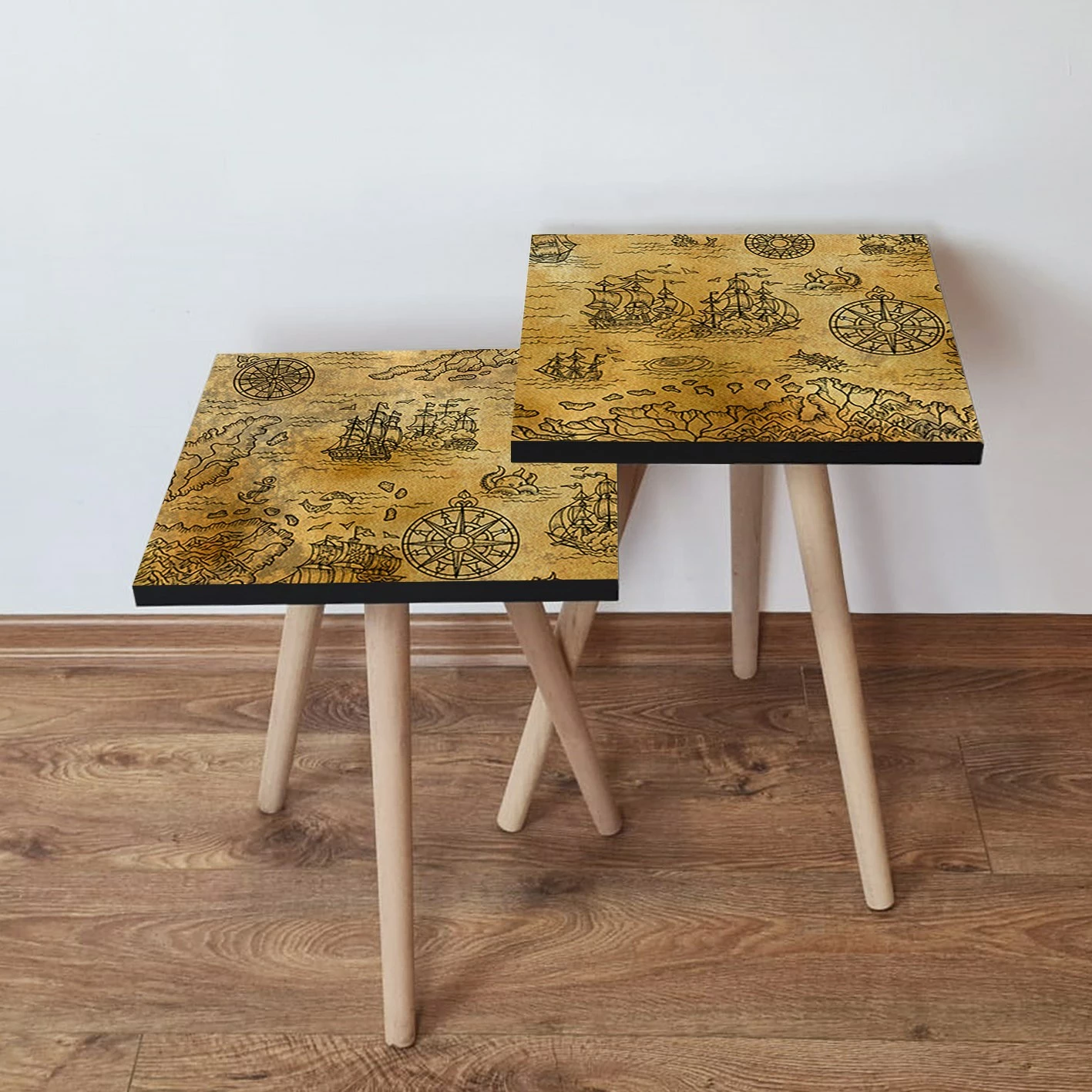 Set tavolina të mbivendosura, dy copë, ngjyrë mustard dhe e zezë, Skye Decor, 2Shp433