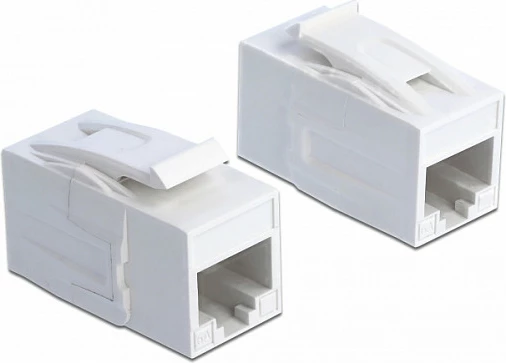 Adapter Keystone DeLOCK 86299 RJ-45 femër-femër, Cat6a, i sheshtë, i bardhë