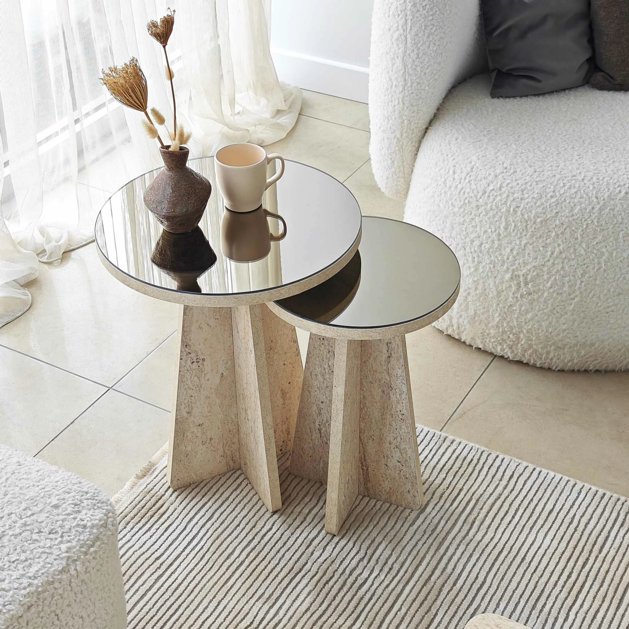 Set tavolinash anësore Skye Decor, Luna - Travertine