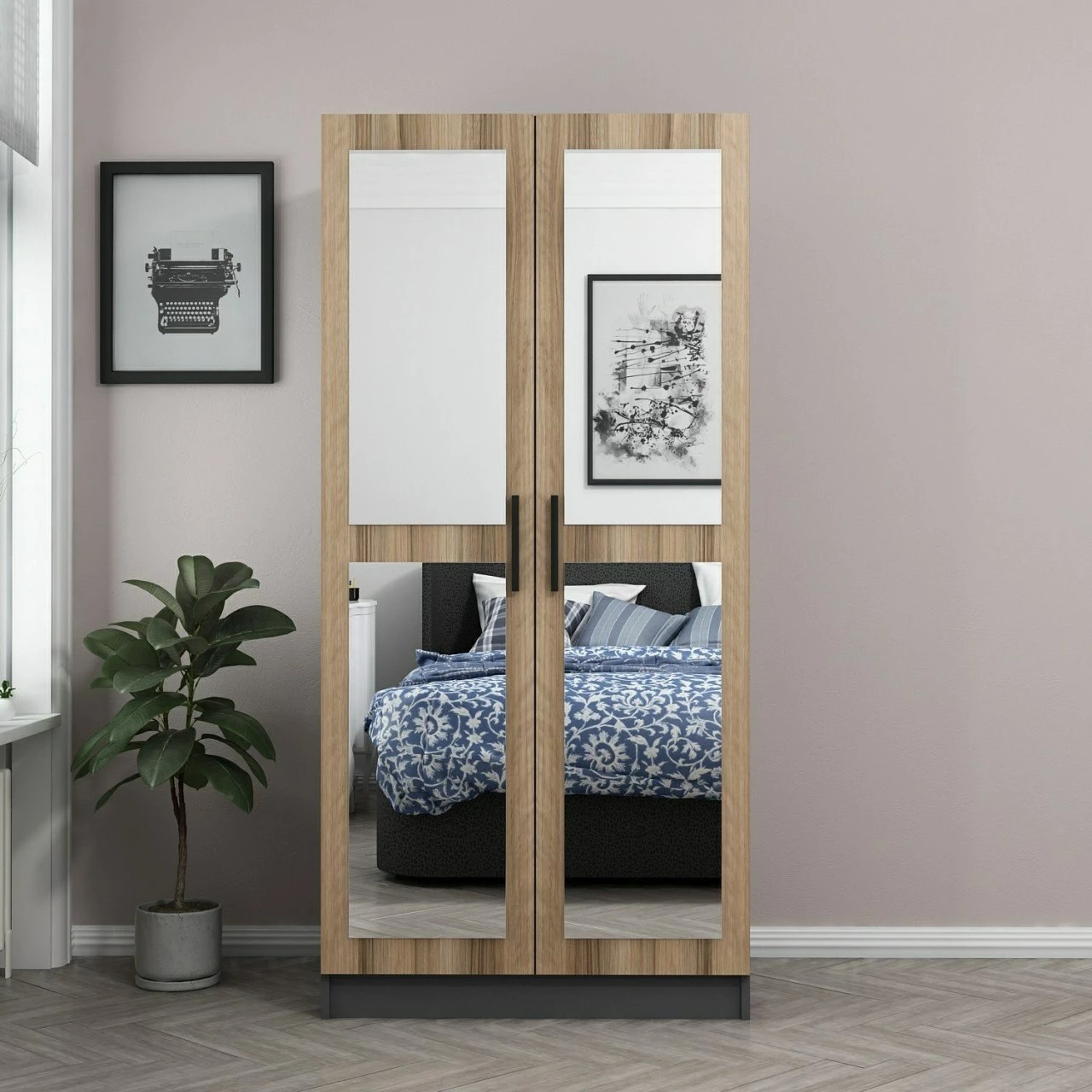 Dollap Skye Decor, pasqyrë Kale, anthracite-lisi, 210cm