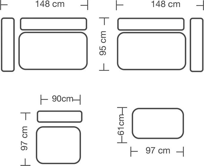 Divan polimorfik London, pëlhurë e çelur gri, jastëkë gri, 296x246x95 cm