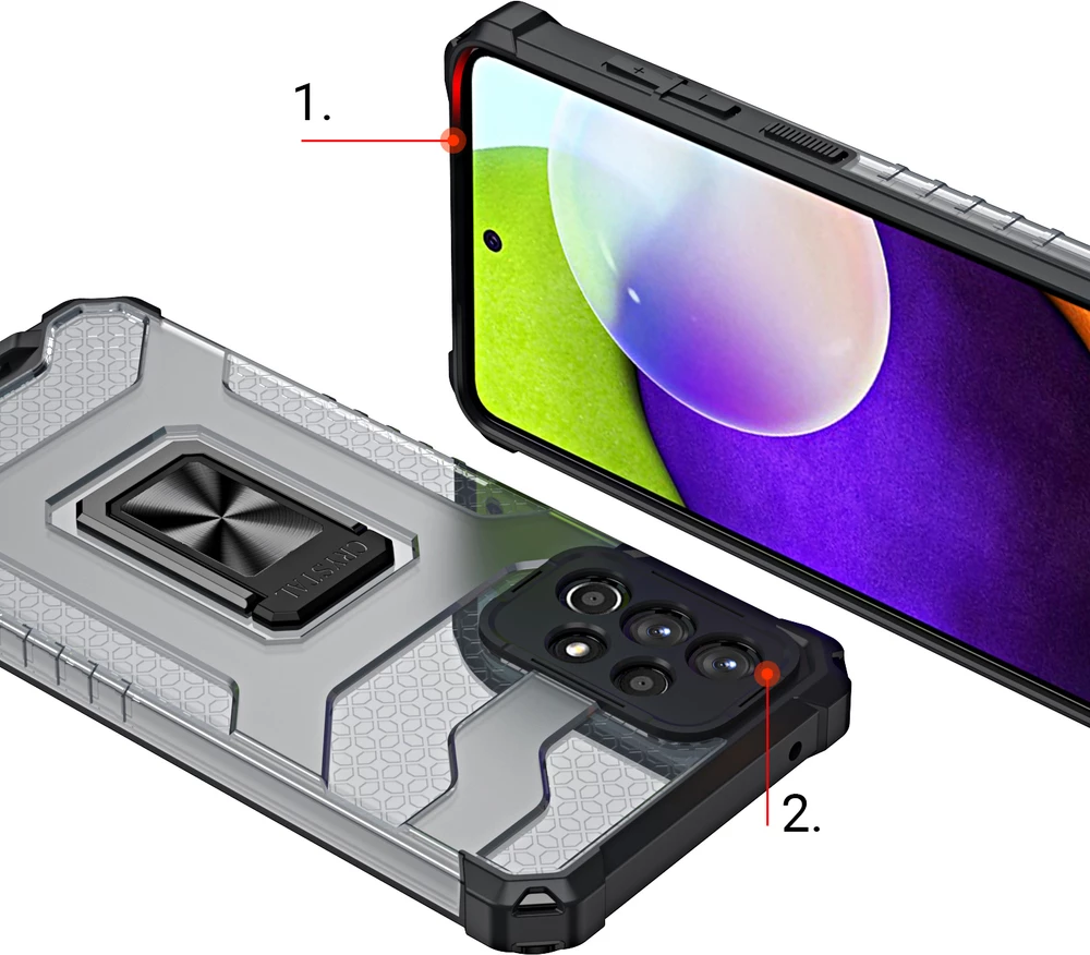 Mbështjellës Hurtel Crystal Ring Case për Samsung Galaxy A72, me këmbë mbështetëse, i zi