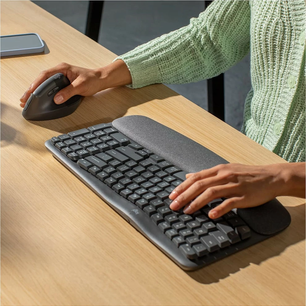 Set tastierë + maus Logitech Wave Keys+Lift Combo, Wireless Bluetooth BLE, QWERTZ gjerman, ergonomik, gri e errët