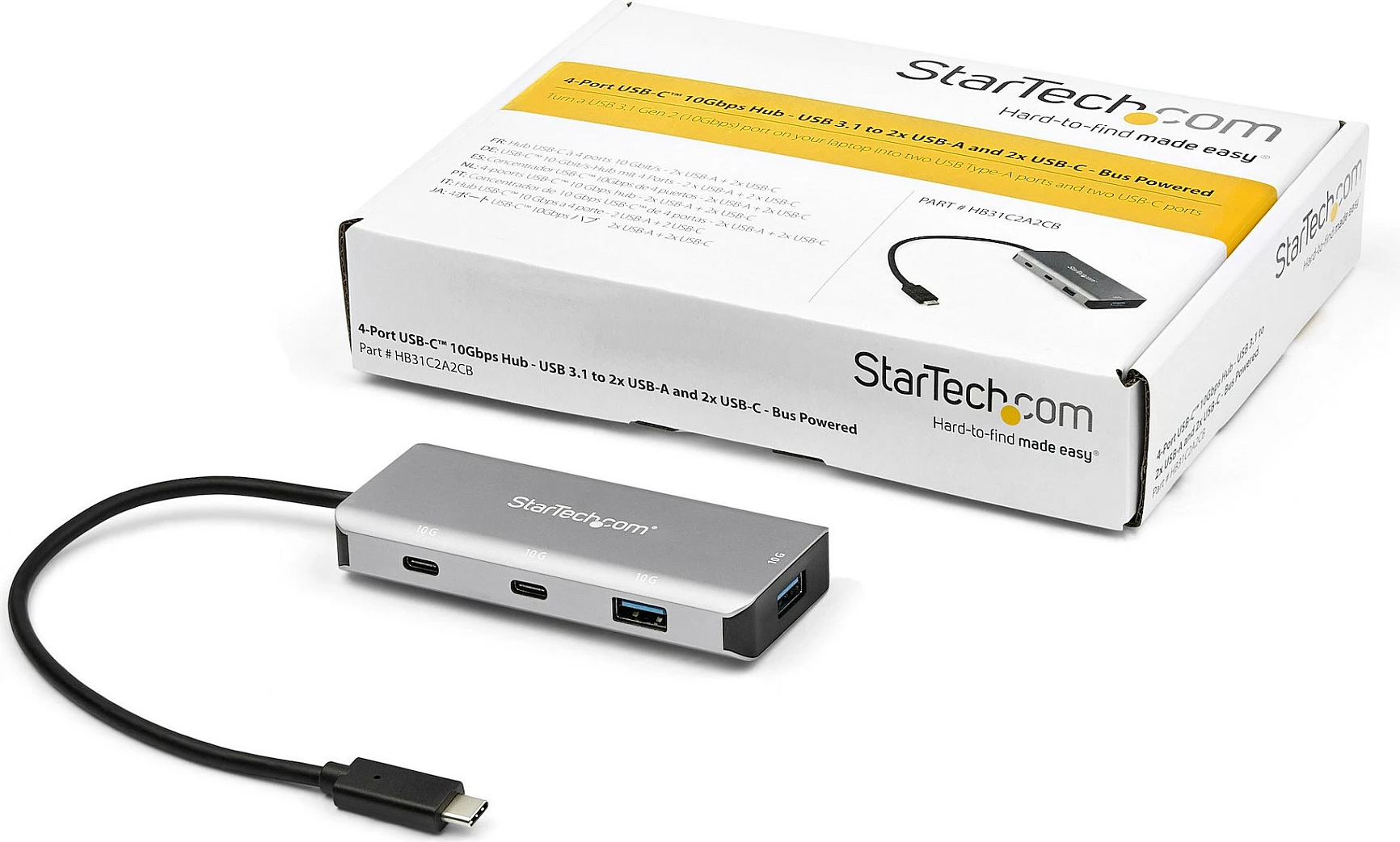 Hub USB-C StarTech HB31C2A2CB, 4 porta (2x USB-A + 2x USB-C), 10Gbps, kabllo 25cm, gri/zezë
