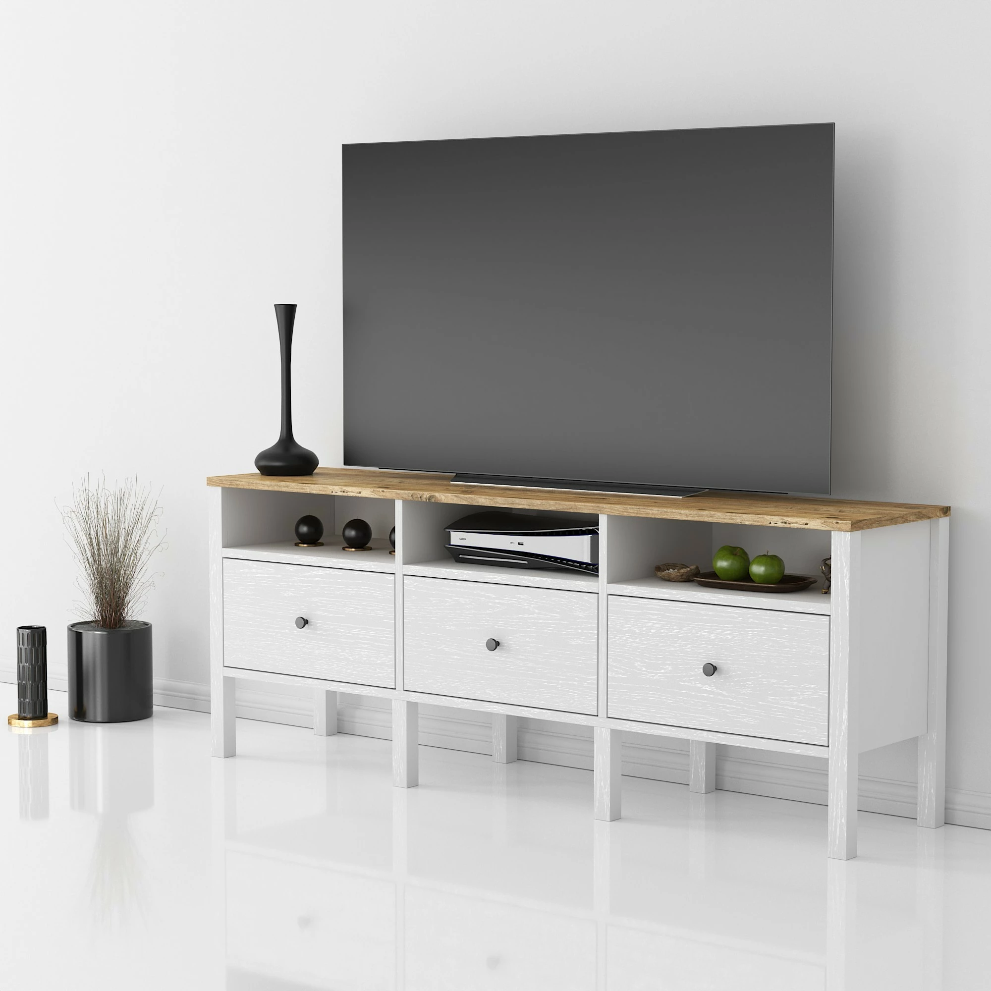 Komodë TV Hanah Home, FRN-10003, ngjyrë druri dhe e bardhë, 150x57x35 cm