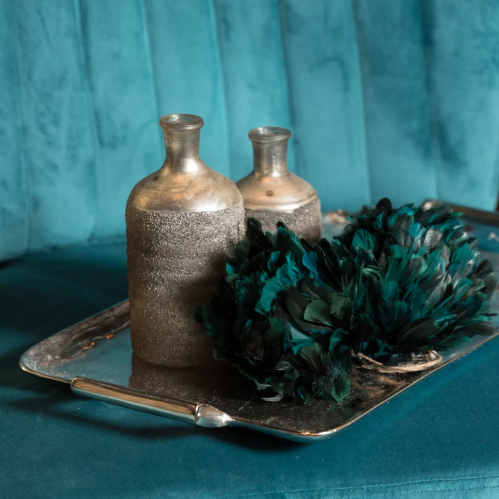 Tabaka dekorative e sheshtë, alumin, argjend, 49x26x4cm