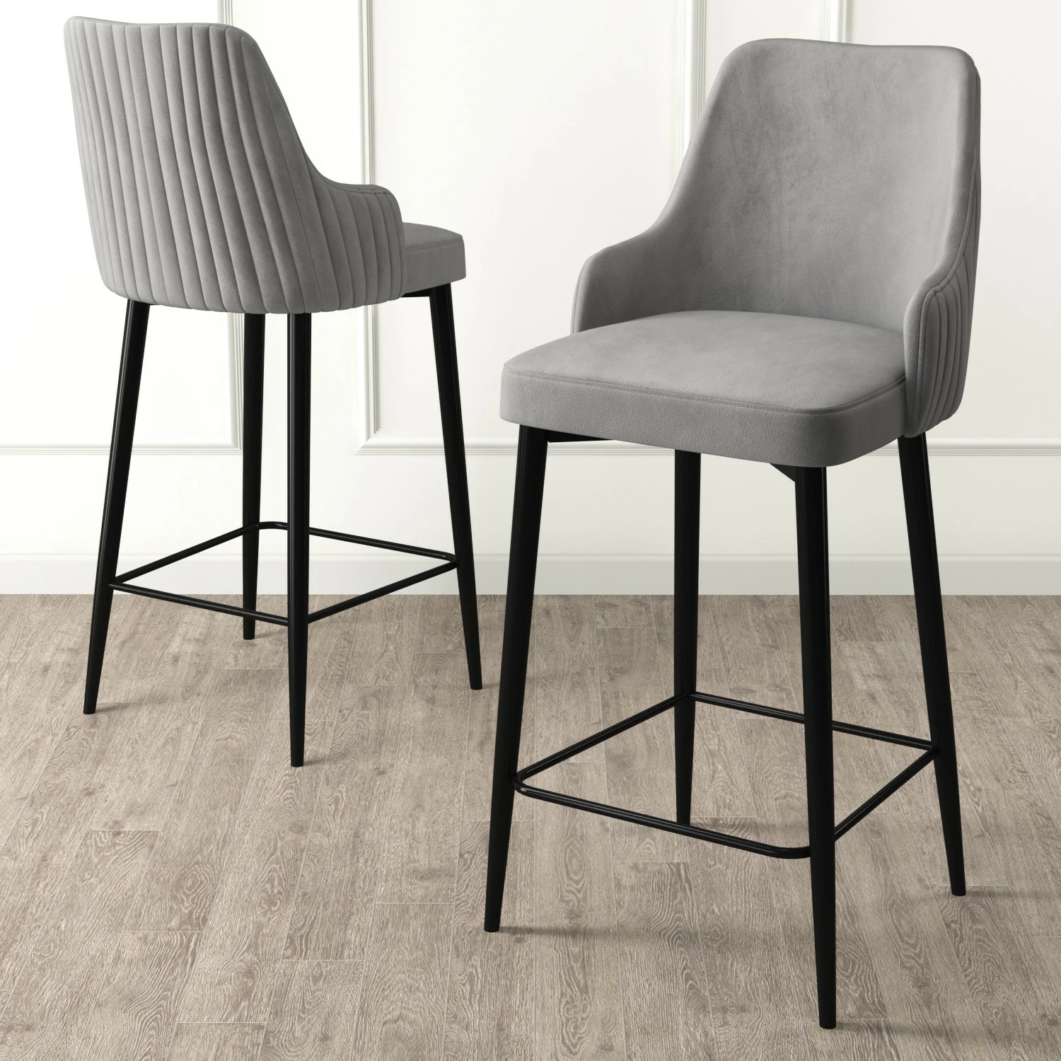 Set karrigesh për bar (2 copë), Hanah Home, Enox, gri e zezë