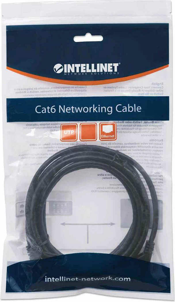 Kabllo rrjeti Intellinet Cat6 2m, RJ45, U/UTP, PVC, e zezë