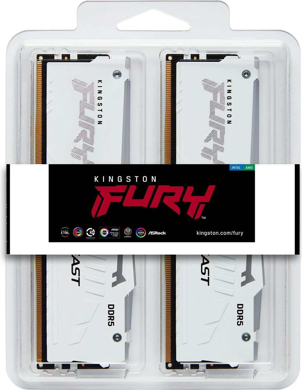 RAM Memorje Kingston FURY Beast 32GB (2x16GB) DDR5 5600MT/s CL36 RGB bardhë