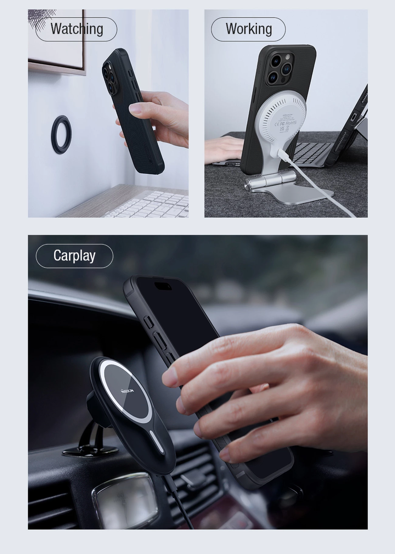 Mbështjellës Nillkin Super Frosted Shield Pro Magnetic për iPhone 15 Pro, i zi