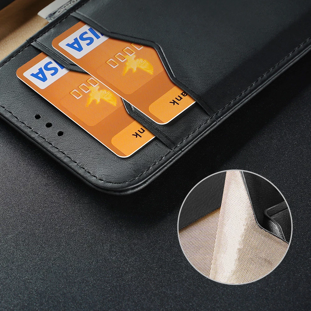 Mbështjellës Dux Ducis Hivo për Samsung Galaxy S22+, lëkurë natyrale, me xhepa për karta, Blu