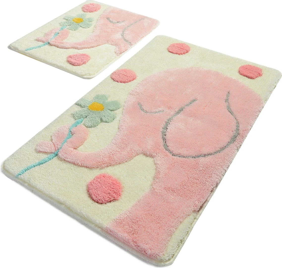 Set tapetë banje akrilik (2 copë), Mijolnir, Fil i madh, rozë