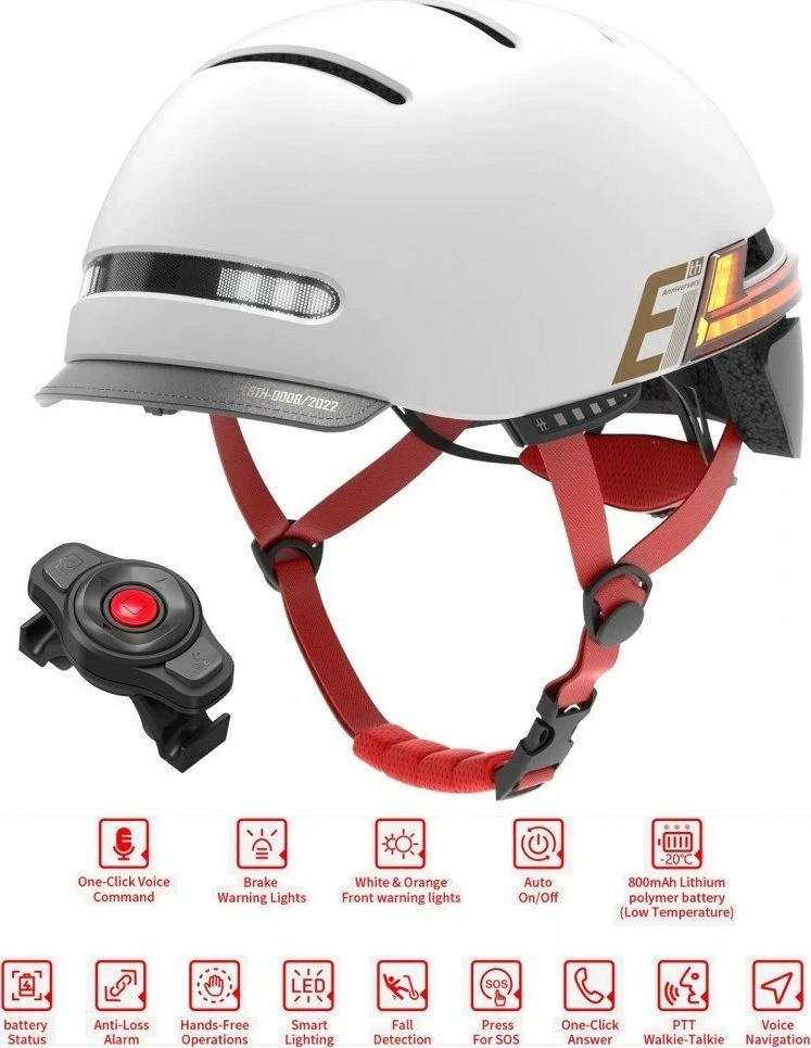 Helmetë qyteti Livall BH51M NSO Bluetooth me JBL, LED, madhësia M 54-58 cm, hiri e çelët, set me telekomandë BR80