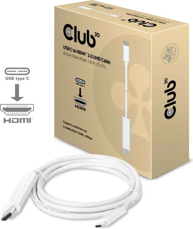 Kabllo USB-C në HDMI Club3D 1.8m e bardhë