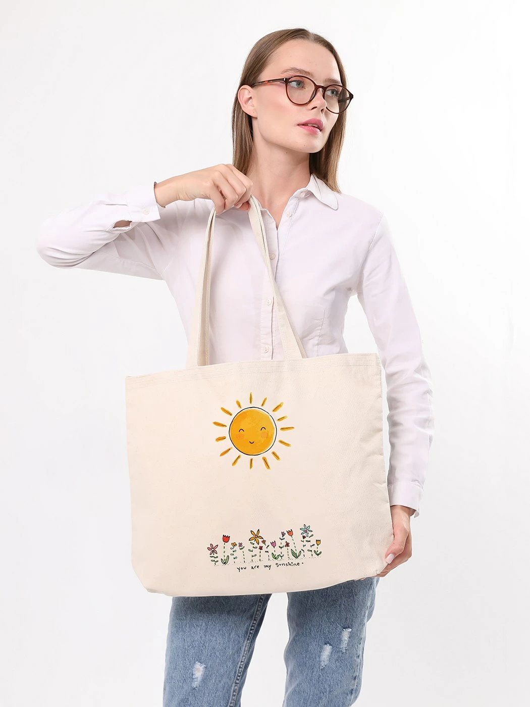 Torbë tote Zoozie Bags, krem, 47x36x8cm