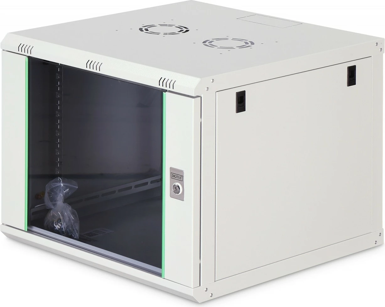 Kabinet rrjeti muror Digitus DN-37106 19" 9U 474x600x600 mm derë xhami IP20 ngarkesë 60 kg i pa-montuar gri